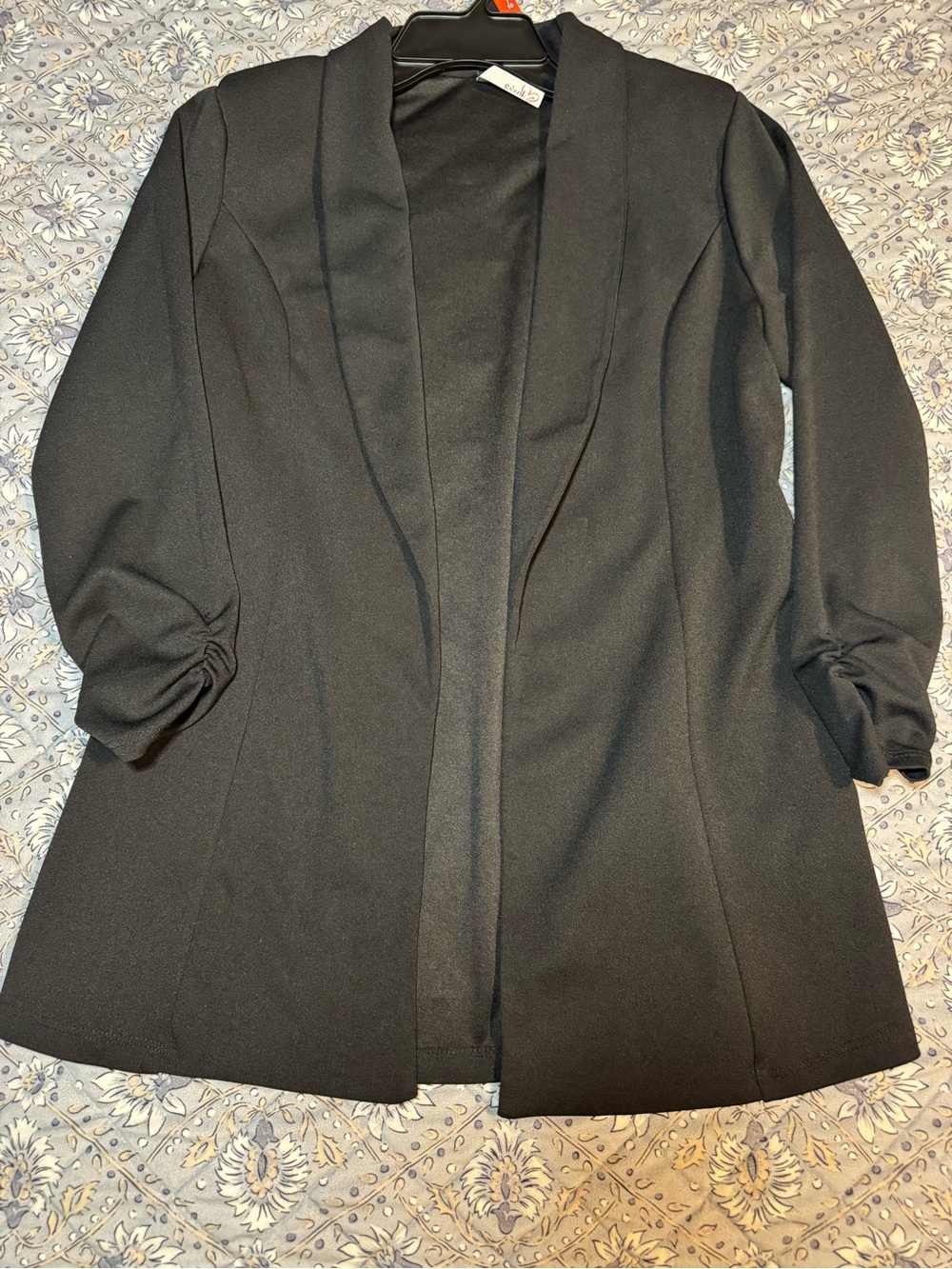 Women's Black Open-Front Blazer with Shawl Lapel